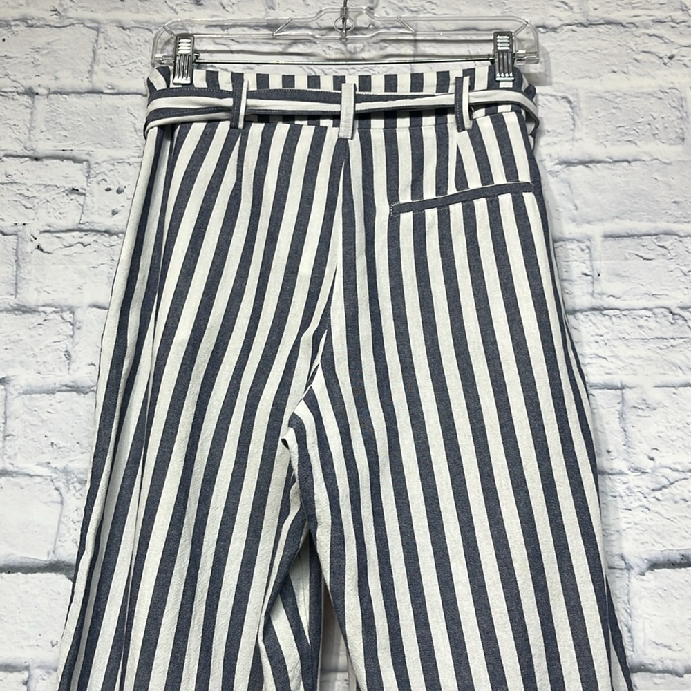 Zara Basic White Blue Gray Striped Paper Bag 100%… - image 5